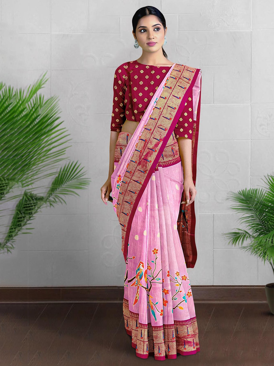 

Kalamandir Floral Woven Design Zari Saree, Pink