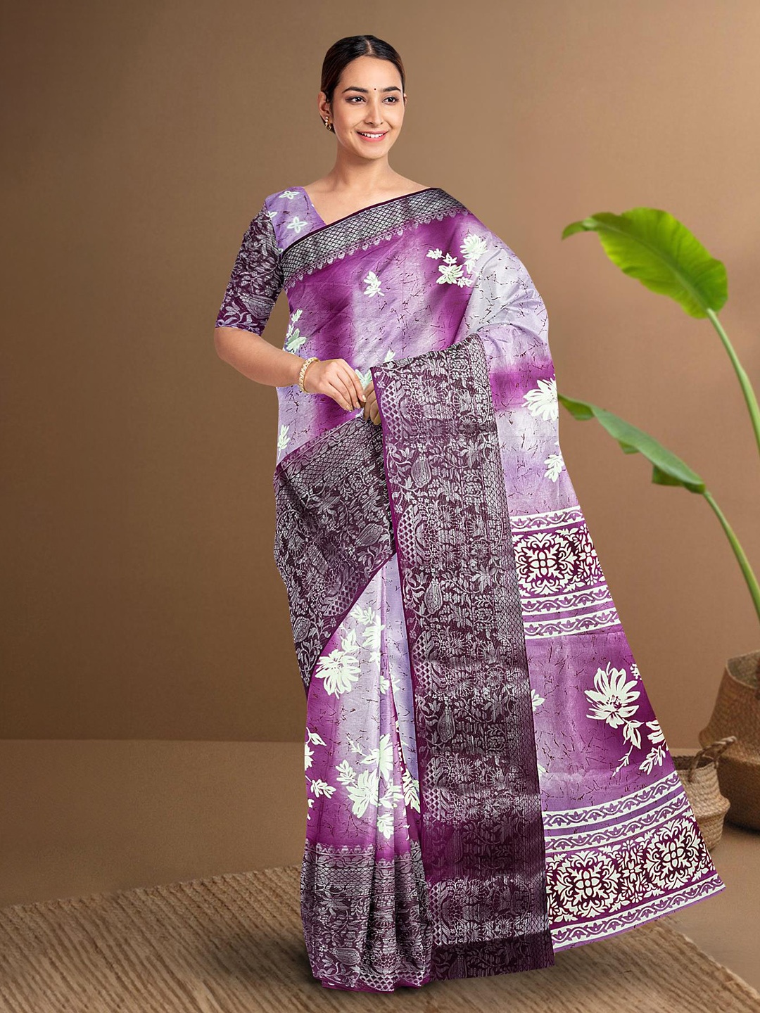 

Kalamandir Floral Printed Zari Saree, Purple