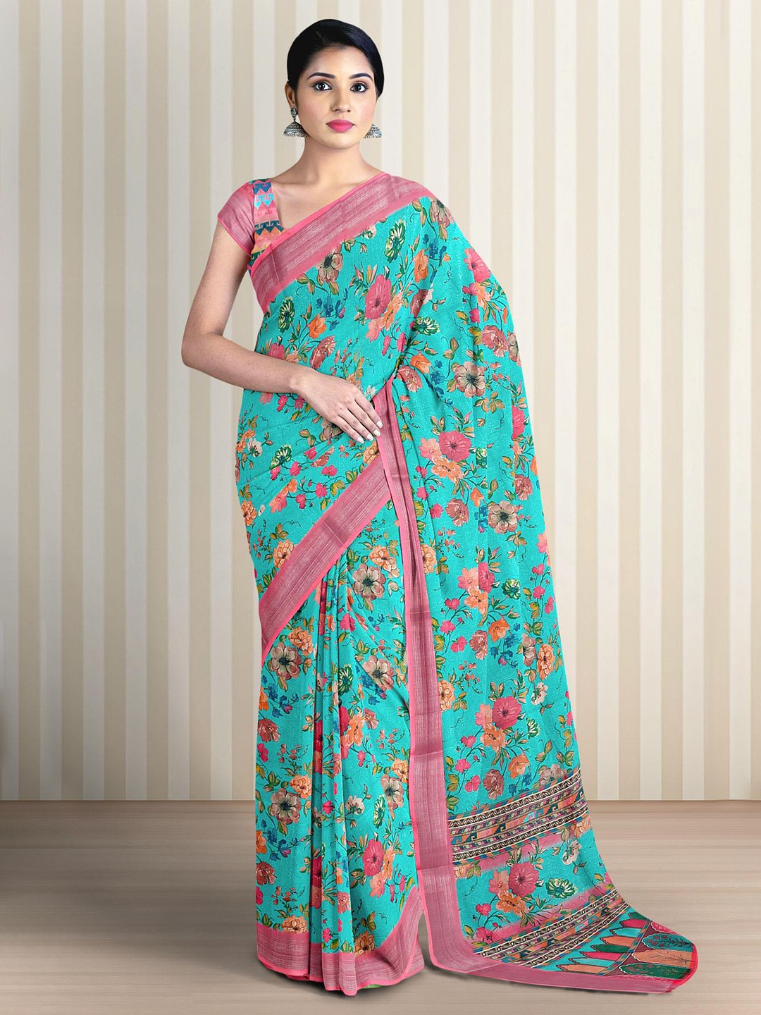 

Kalamandir Floral Printed Saree, Green