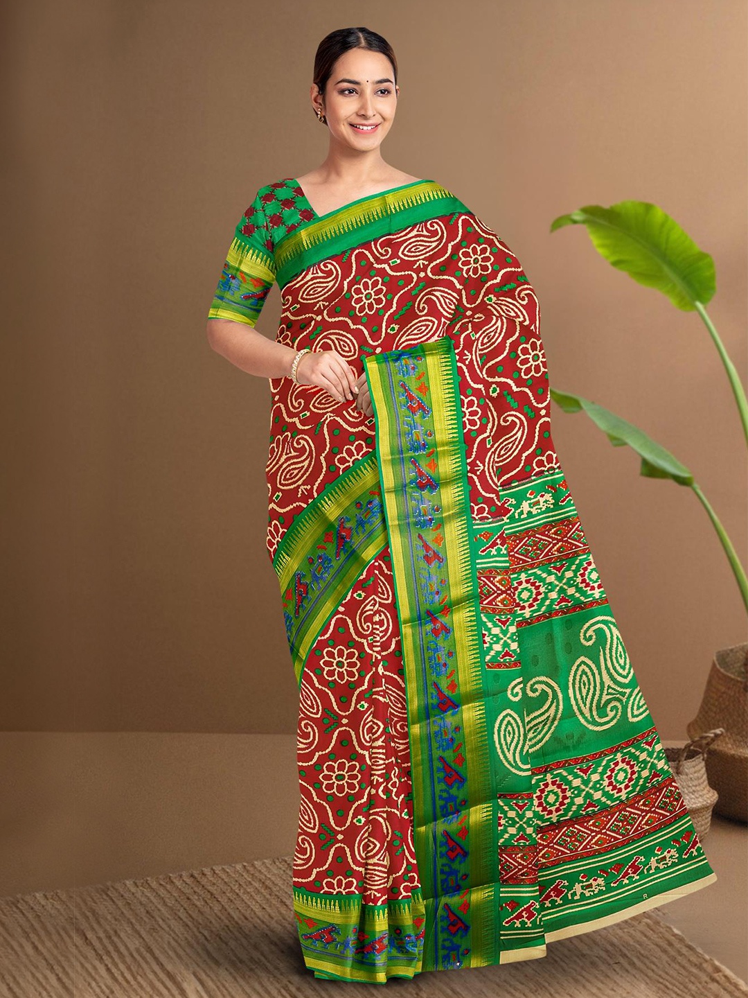 

Kalamandir Red Floral Embroidered Silk Blend Saree