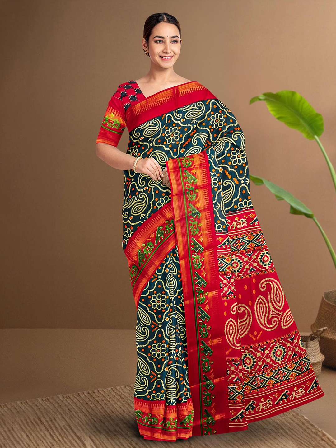 

Kalamandir Ethnic Motifs Printed Saree, Teal