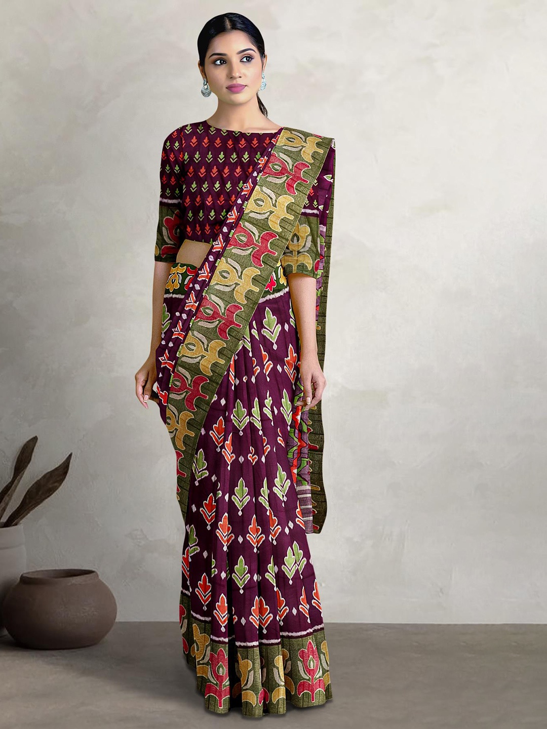 

Kalamandir Geometric Printed Saree, Purple