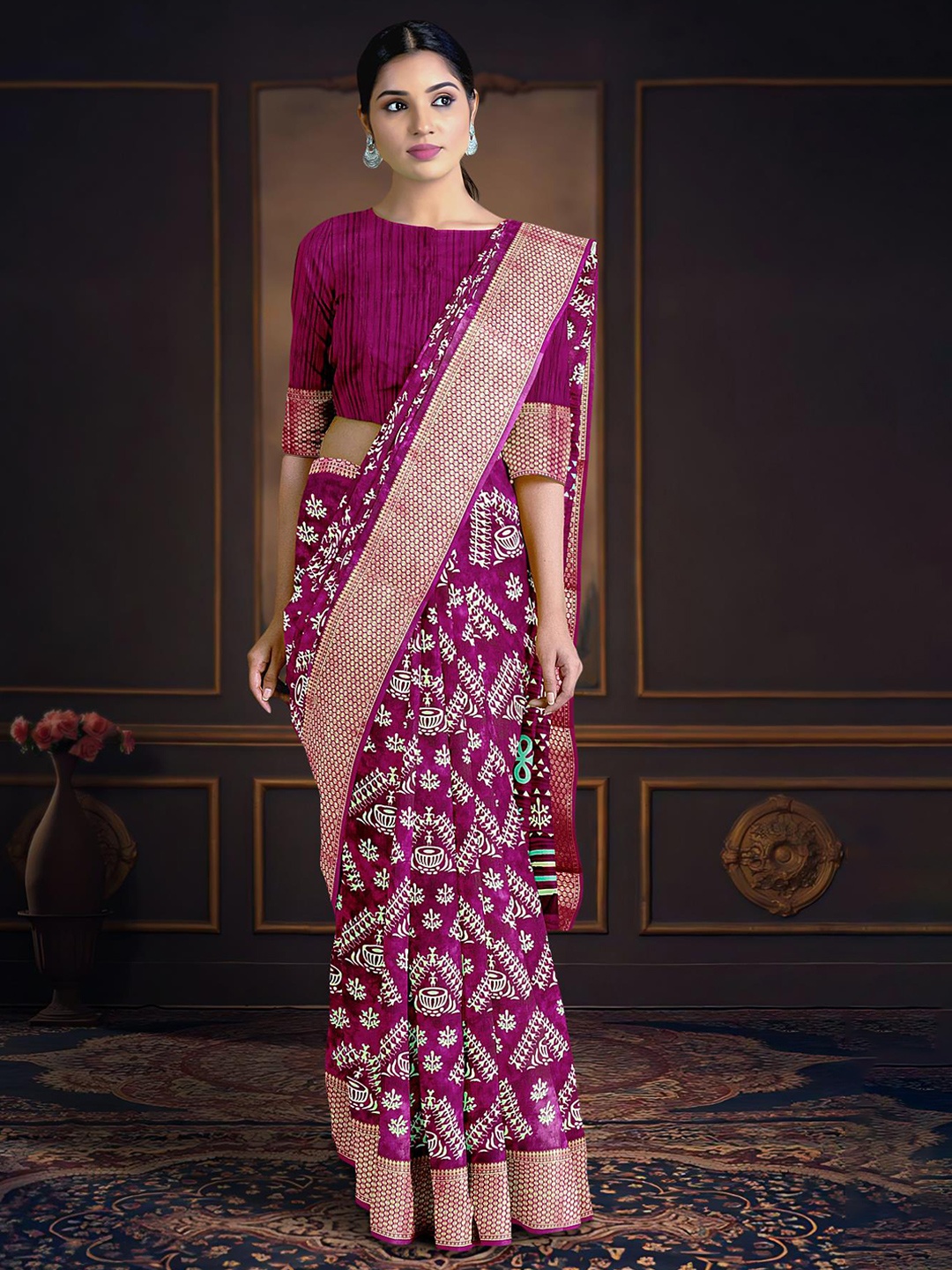 

Kalamandir Ethnic Motifs Printed Saree, Purple