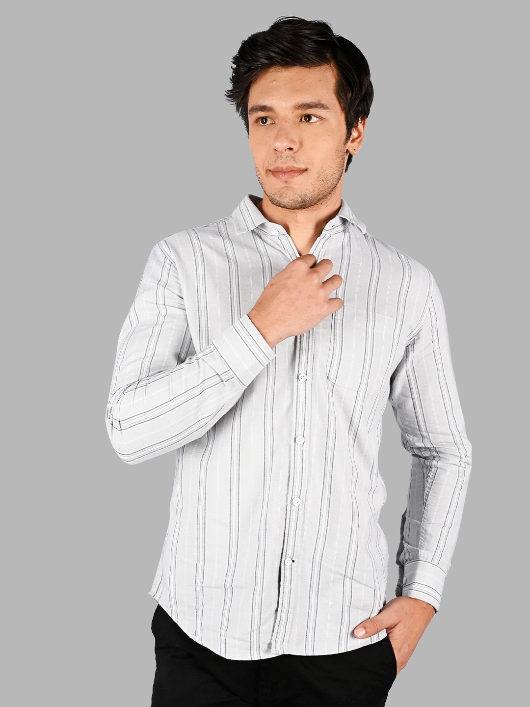 

TIM PARIS Comfort Striped Cotton Casual Shirt, Grey