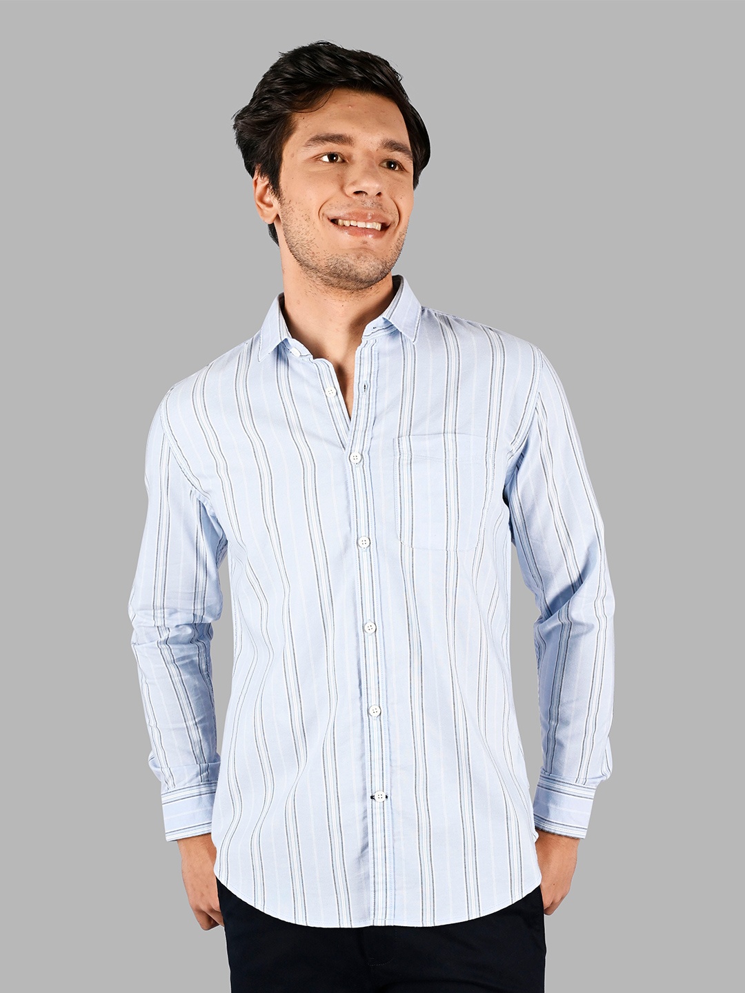 

TIM PARIS Comfort Striped Cotton Casual Shirt, Blue