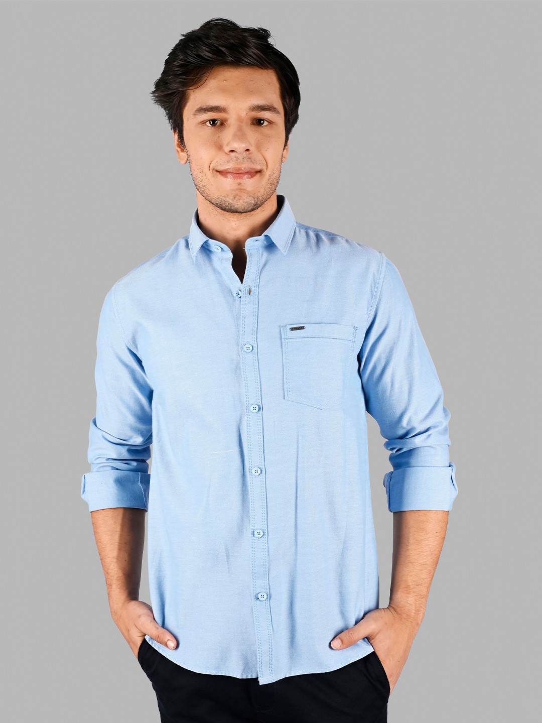 

TIM PARIS Comfort Regular Fit Spread Collar Long Sleeve Pocket Cotton Casual Shirt, Blue