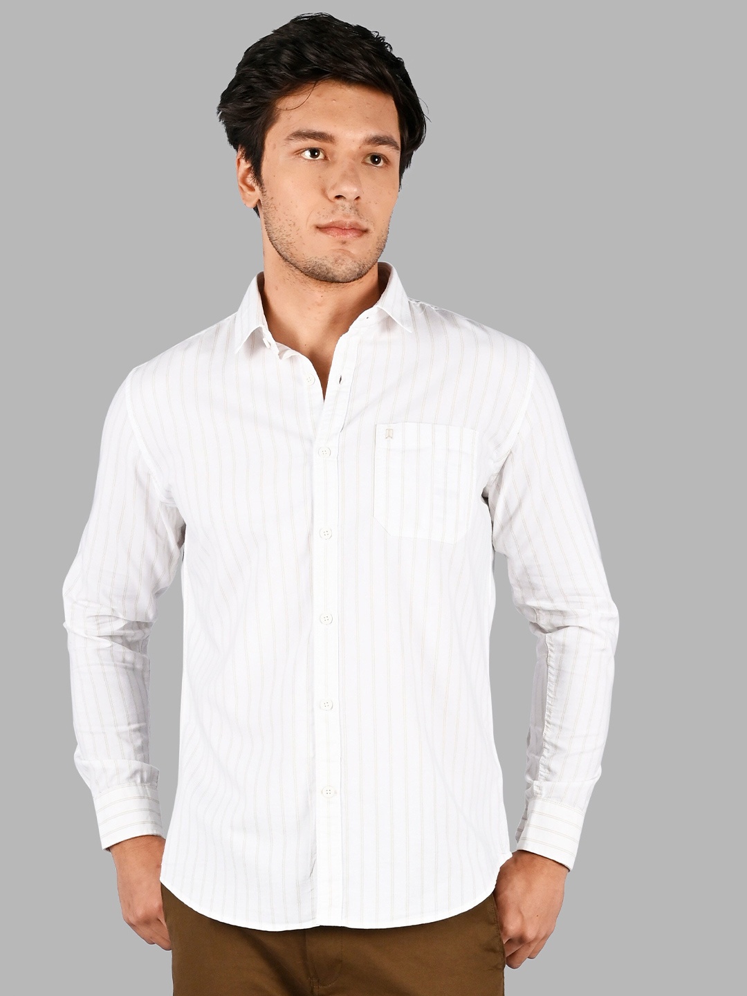 

TIM PARIS Comfort Vertical Stripes Cotton Casual Shirt, White