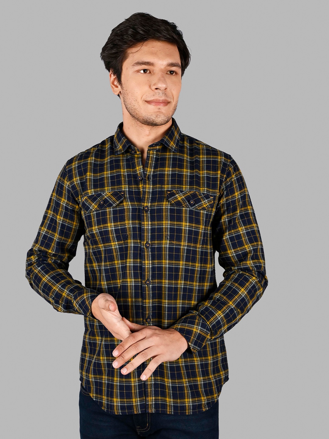 

TIM PARIS Comfort Checked Cotton Casual Shirt, Yellow