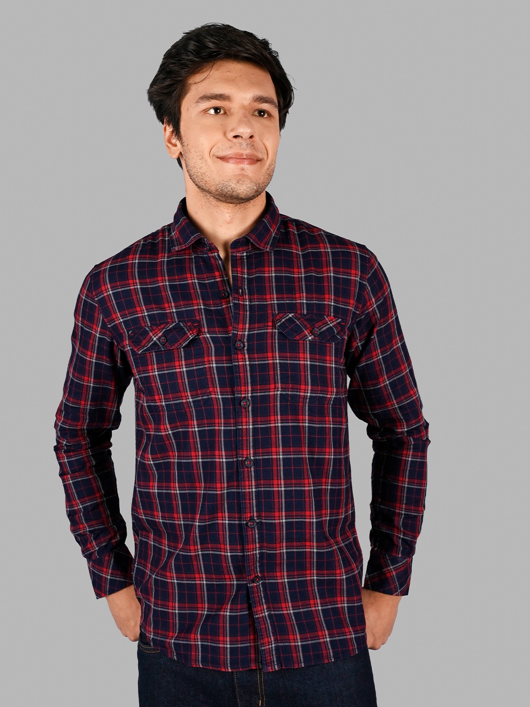 

TIM PARIS Comfort Tartan Checked Cotton Casual Shirt, Red
