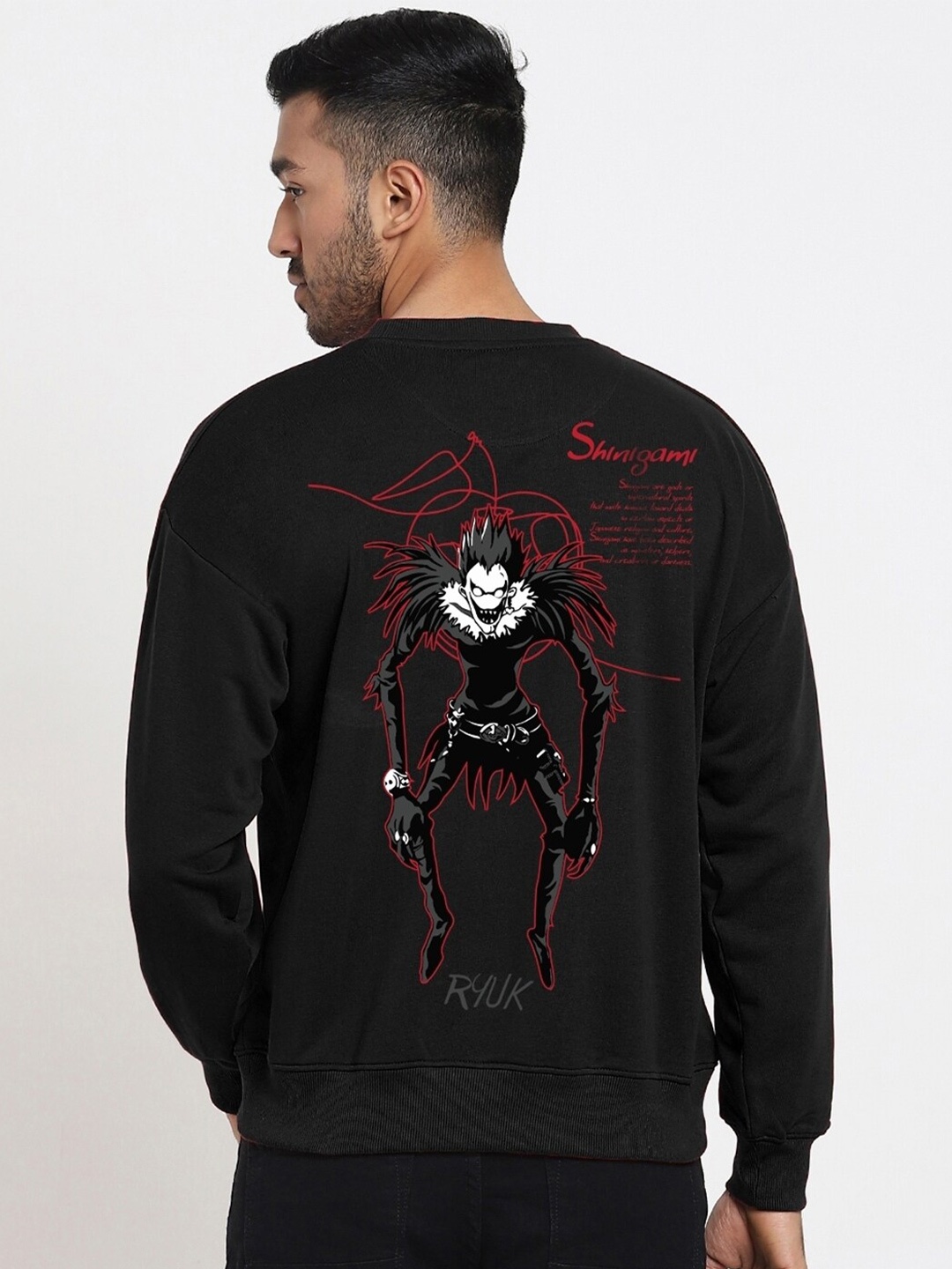 

Bewakoof Black The Ryuk Graphic Printed Oversized Pullover Sweatshirt
