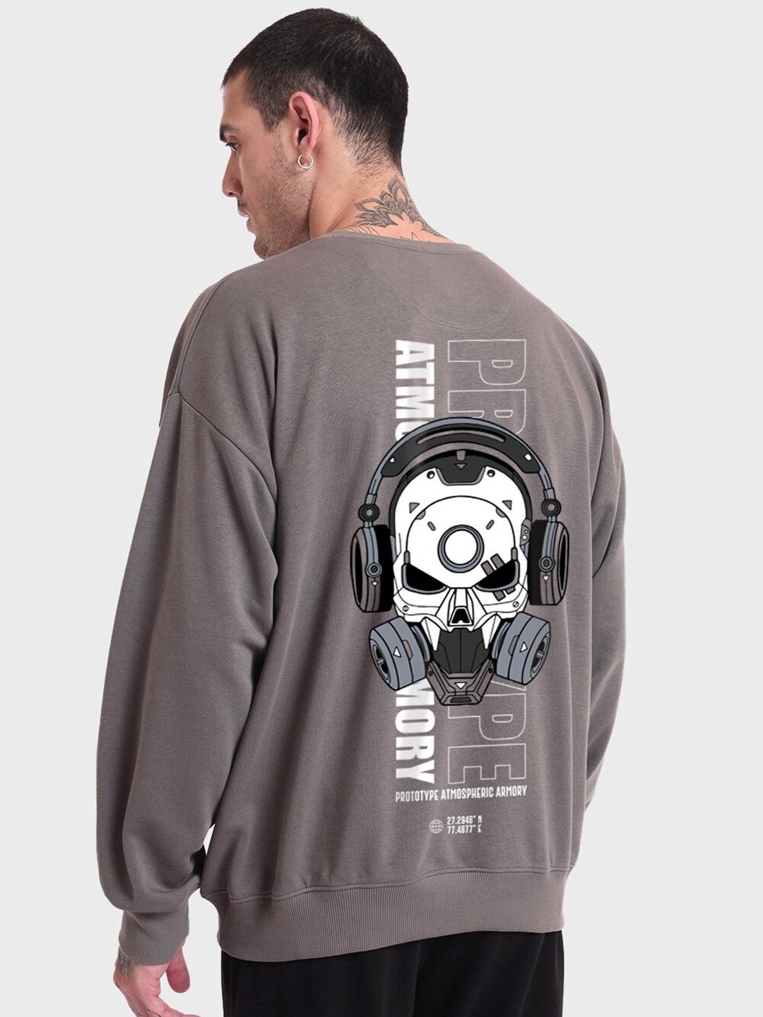 

Bewakoof Prototype Graphic Printed Oversized Sweatshirt, Grey