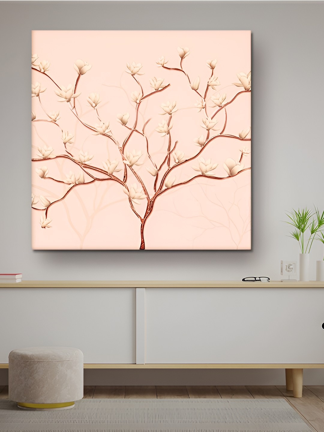 

Casperme Peach-Colored & Beige Modern Art Canvas Framed Painting Wall Art