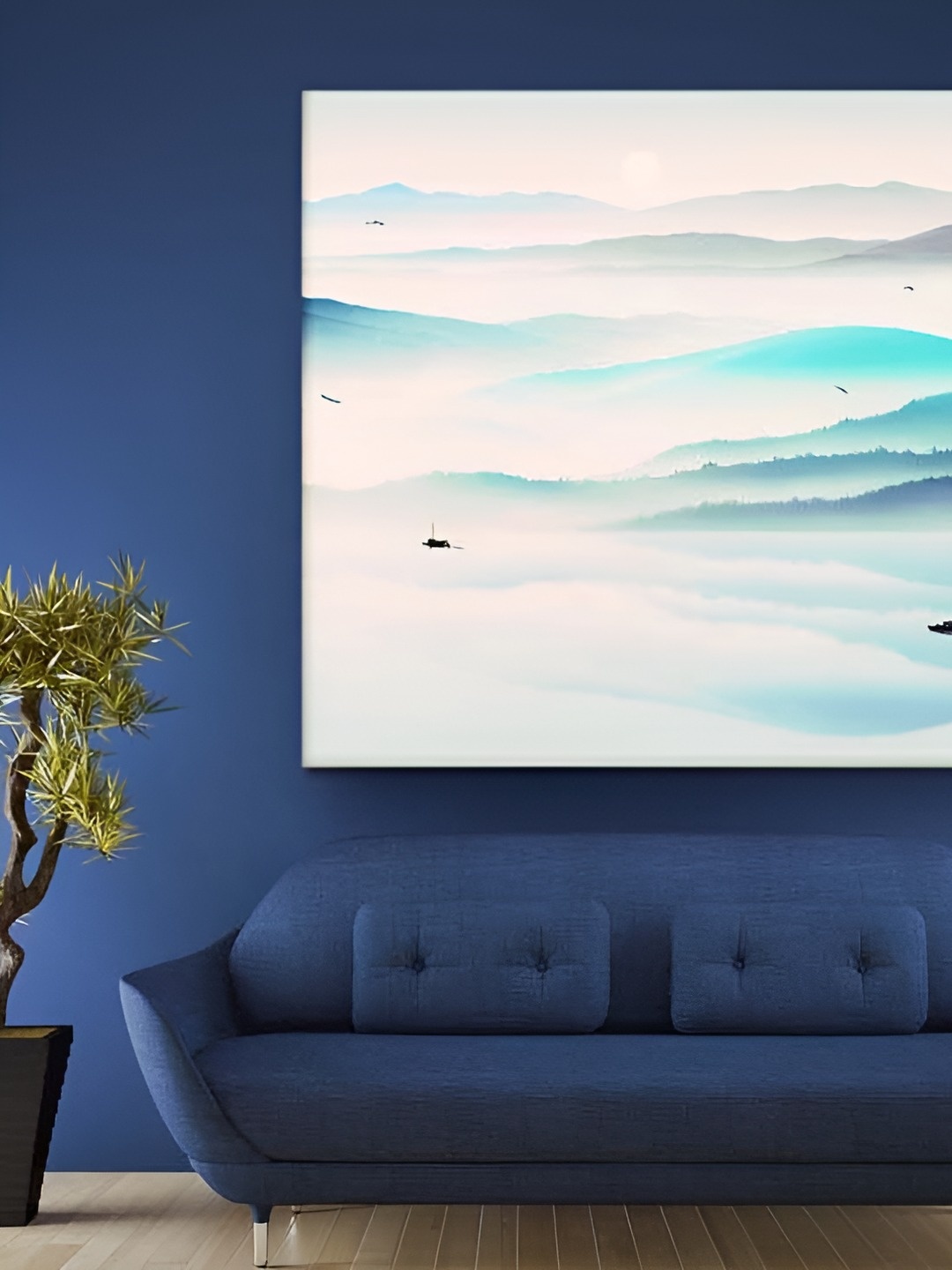 Casperme White & Blue Canvas Framed Painting Wall Art