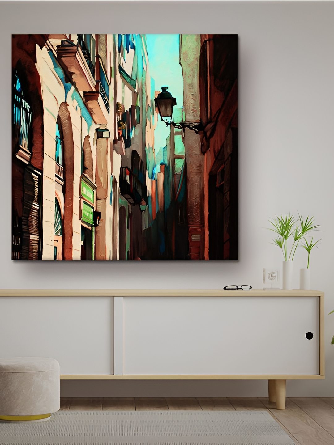 

Casperme Beige & Blue Modern Art Canvas Wall Painting