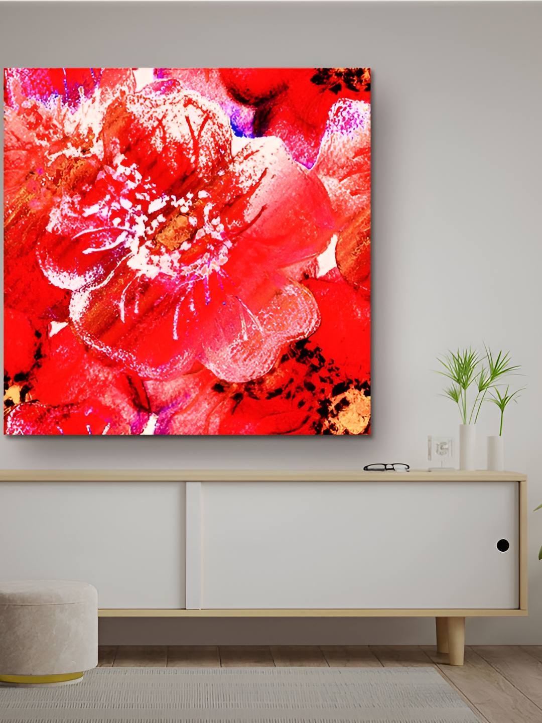 

Casperme Red & Pink Canvas Framed Floral Painting Wall Art