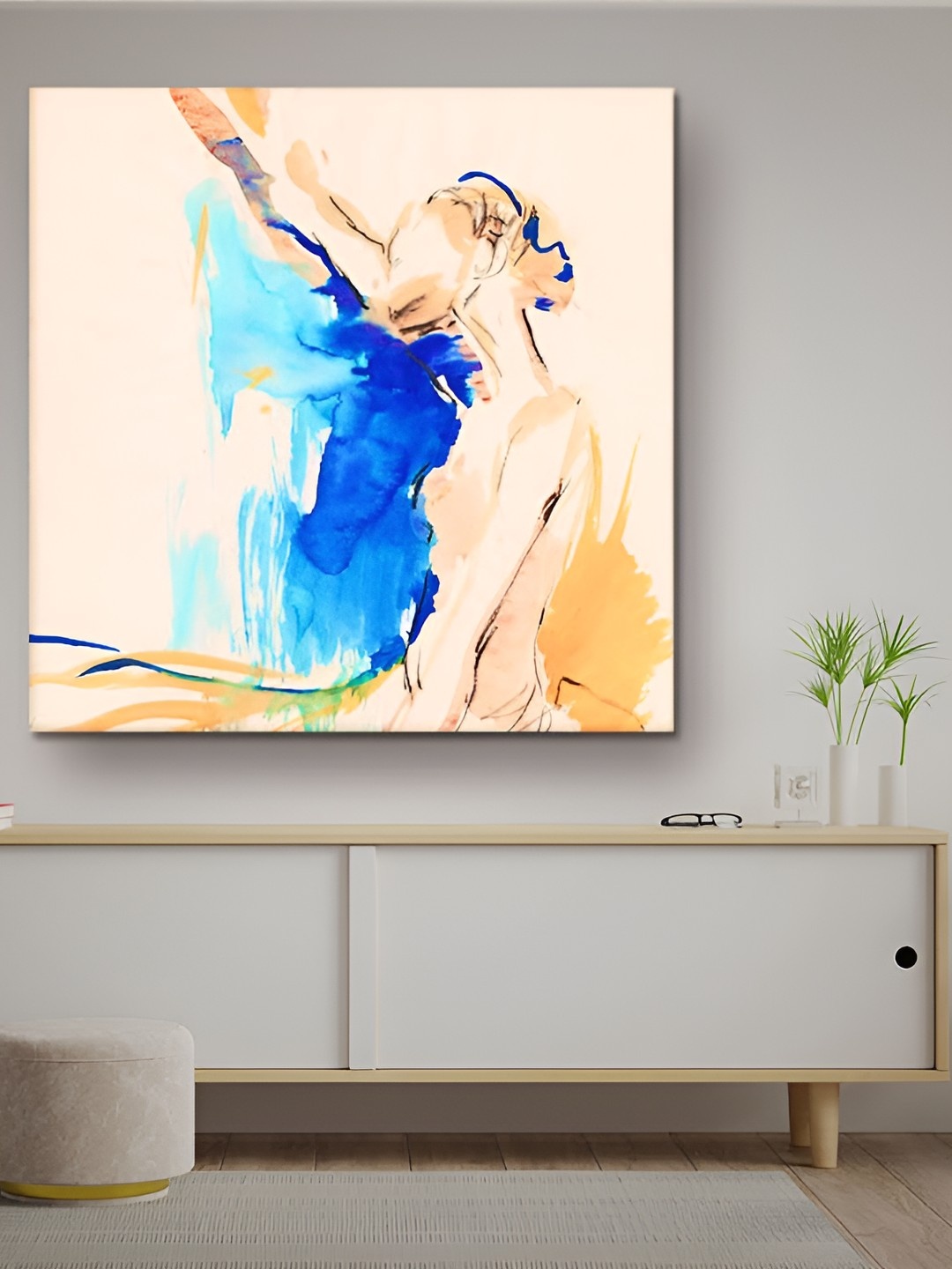 

Casperme Blue & Beige Modern Art Canvas Framed Painting Wall Art