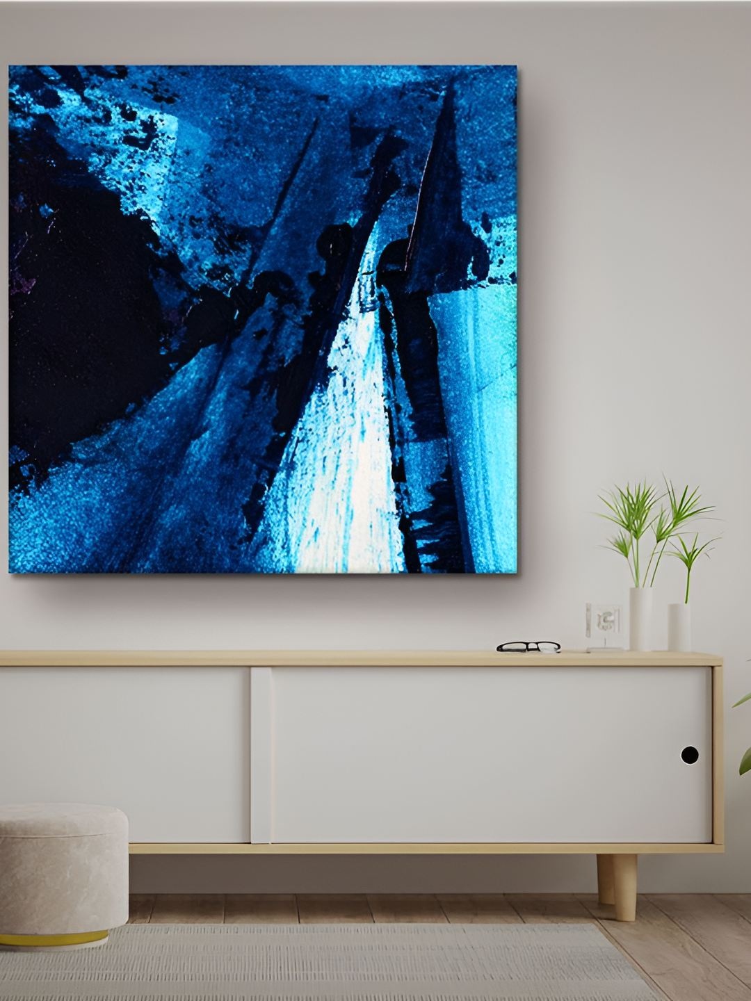 Casperme Blue & Black Abstract Canvas Painting Wall Art