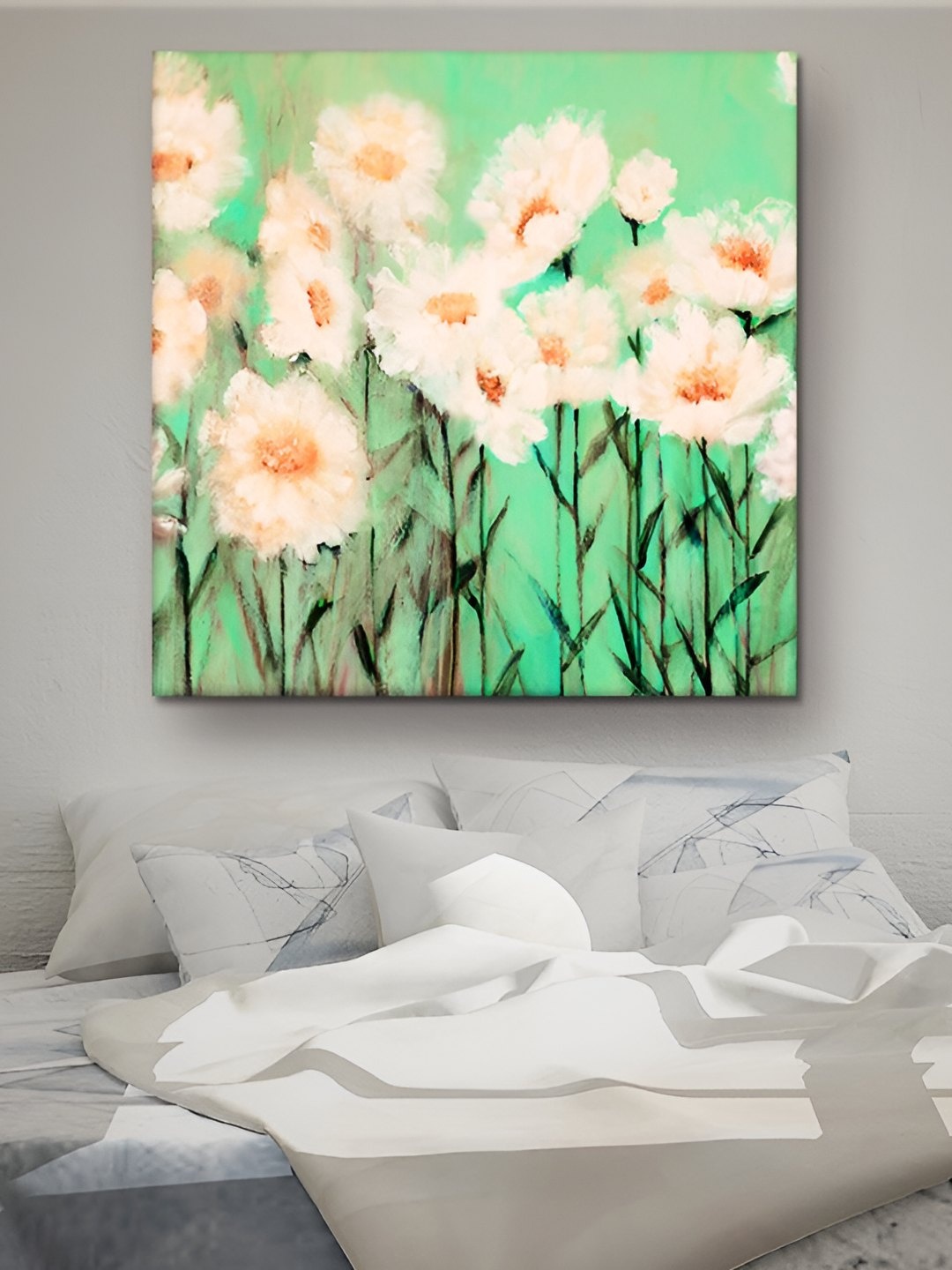 

Casperme Green & White Canvas Framed Floral and Botanical Painting Wall Art