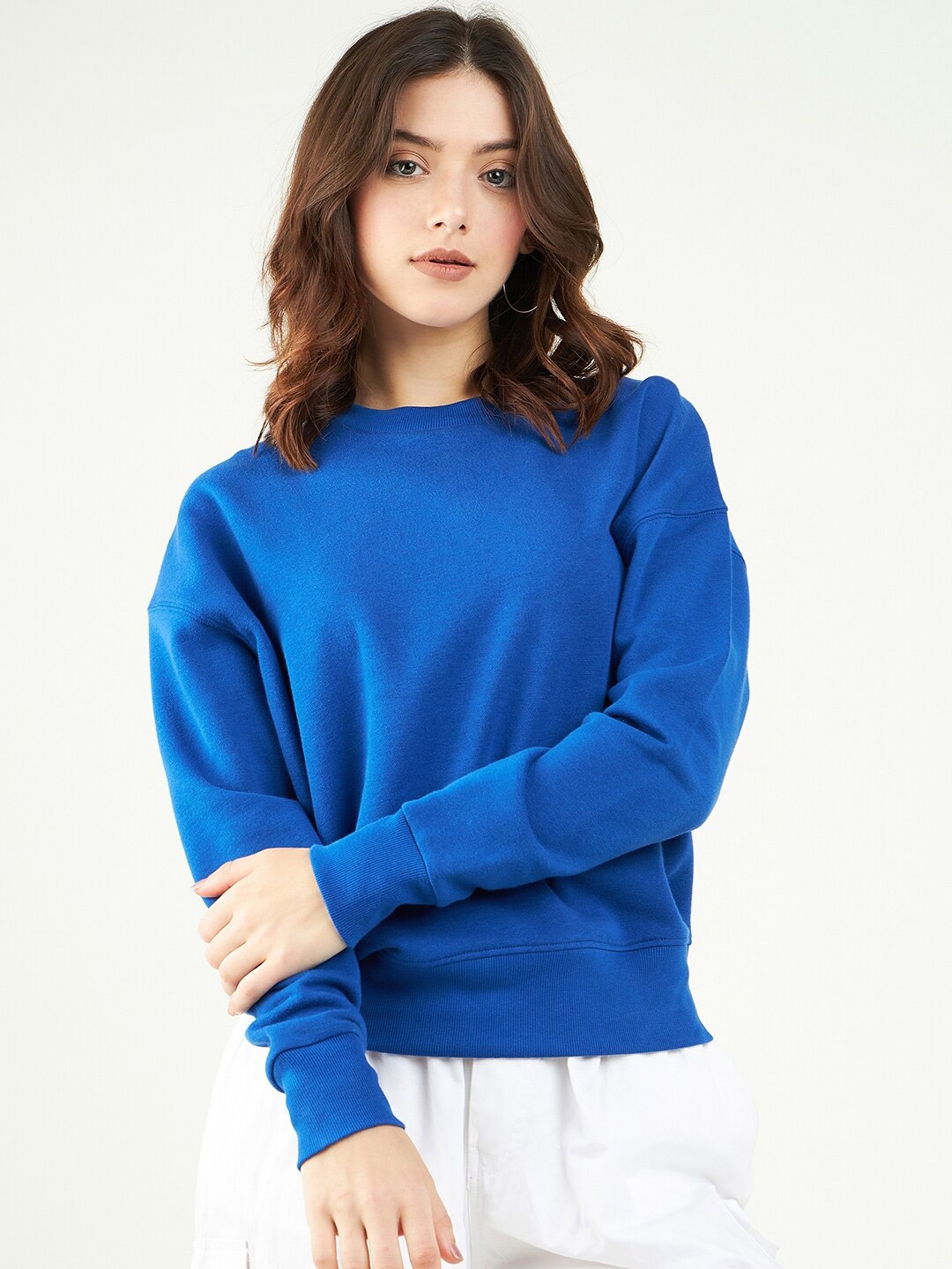 

Strong And Brave Round Neck Cotton Loose Fit Sweatshirt, Blue