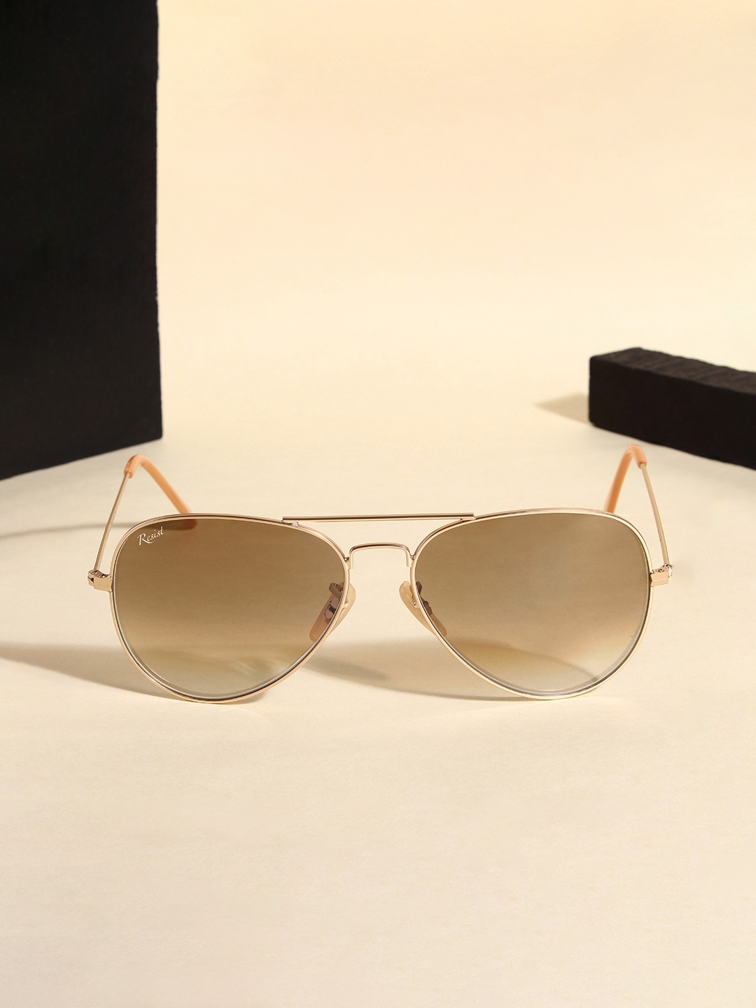 

RESIST EYEWEAR Unisex Brown Lens & Gold-Toned Aviator Sunglasses with UV Protected Lens