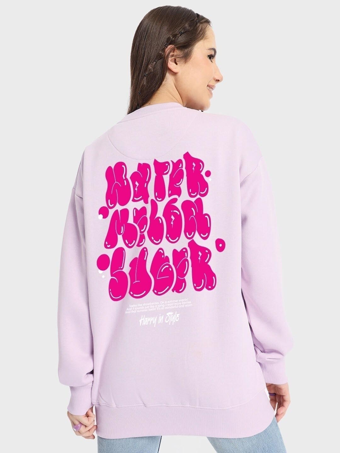 

Bewakoof Typography Printed Fleece Pullover, Purple