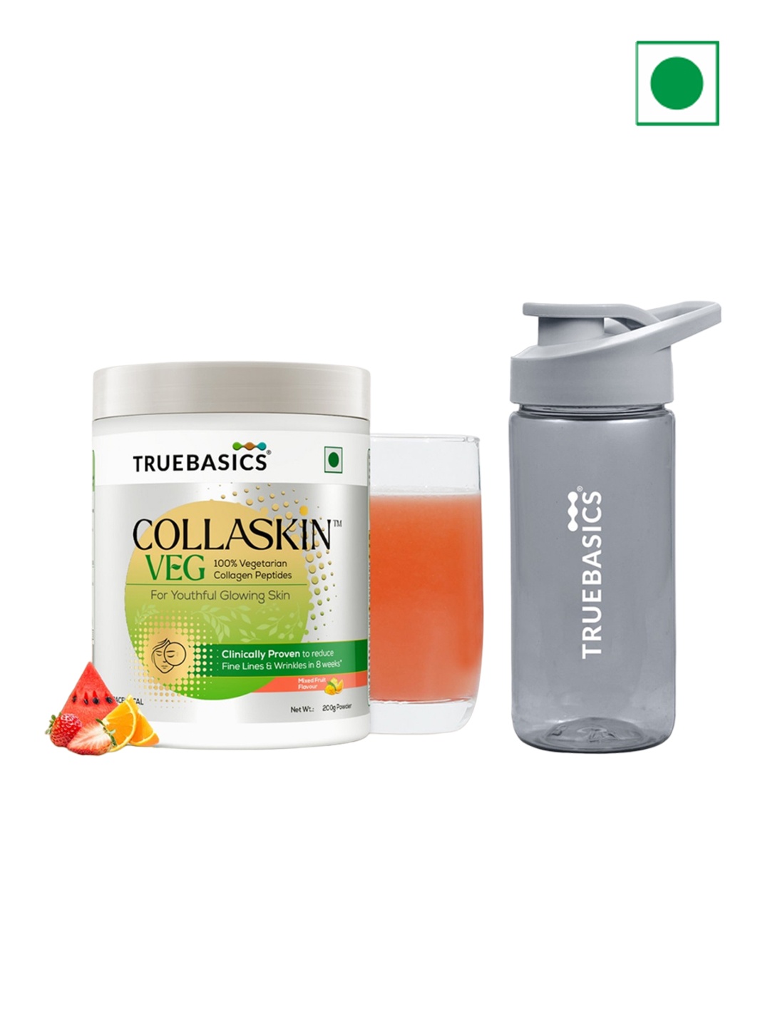 

TrueBasics Set Of 2 CollaSkin Powder 200g - Mixed Fruit & Grey Sipper Bottle, Silver