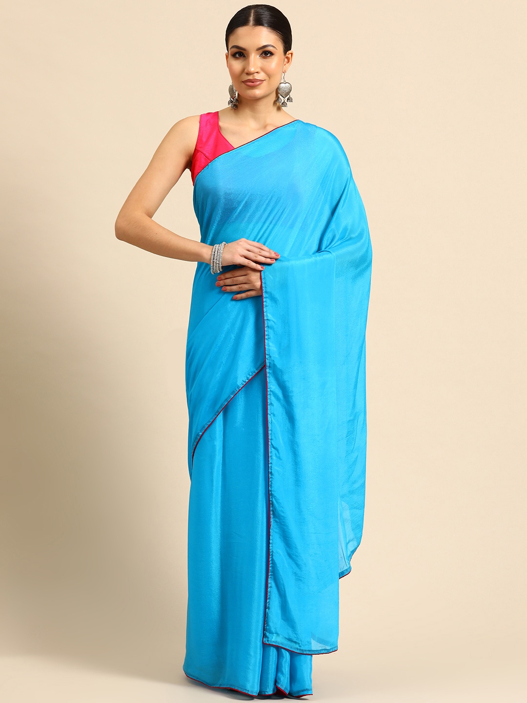 

Simaaya Solid Pure Chiffon Saree, Blue