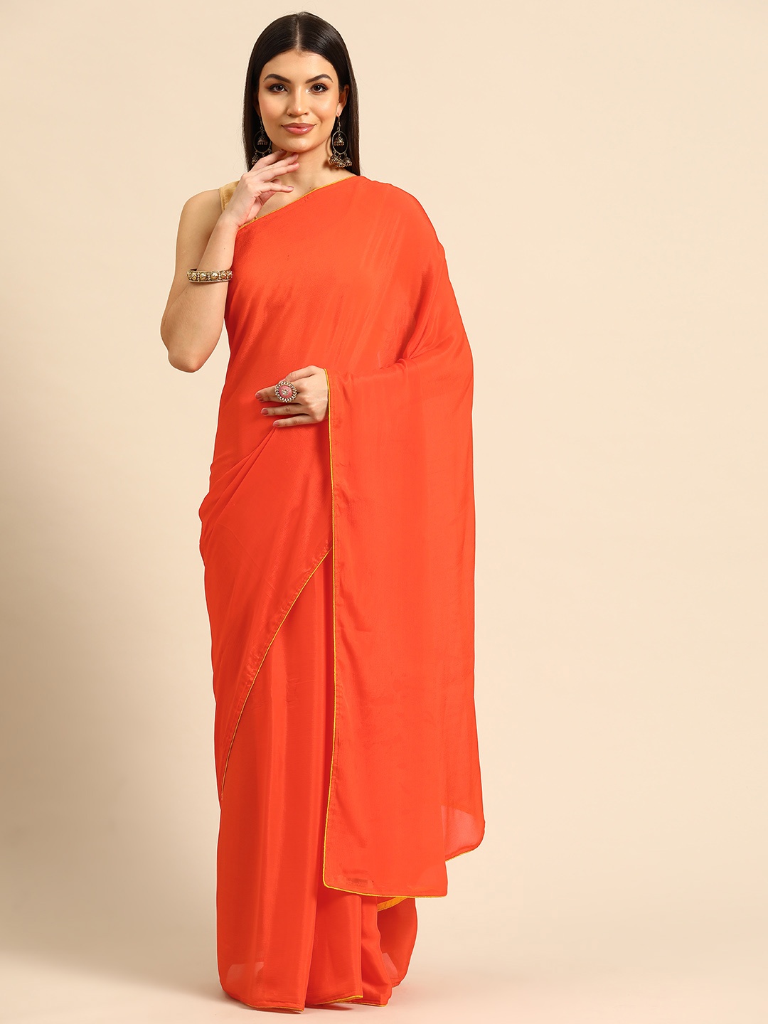 

Simaaya Solid Pure Chiffon Saree, Orange