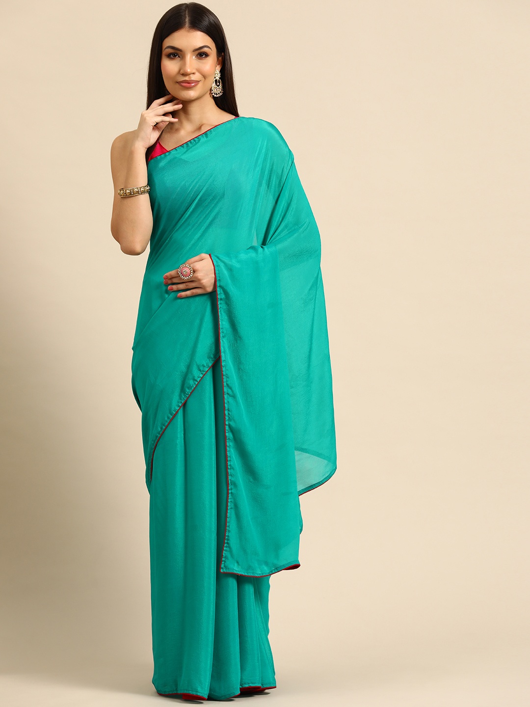 

Simaaya Solid Pure Chiffon Saree, Sea green