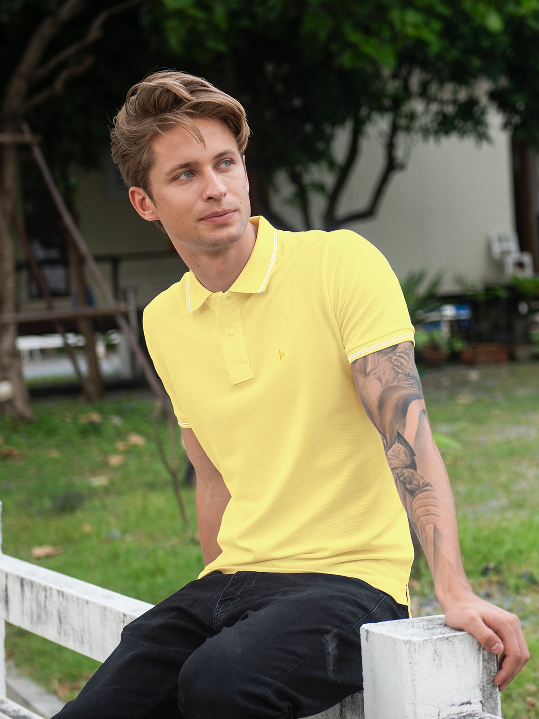 

KOFFY Polo Collar Bio Finish Pure Cotton T-shirt, Yellow