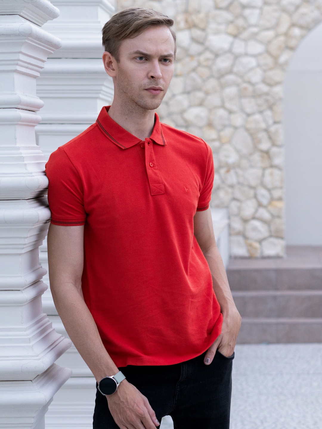 

KOFFY Polo Collar Bio Finish Pure Cotton T-shirt, Red