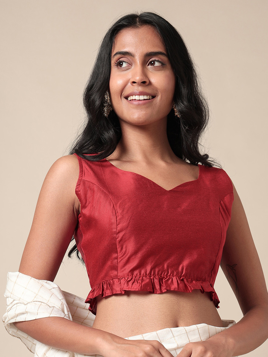 

Saaki Sweetheart Neck Sleeveless Silk Saree Blouse, Red