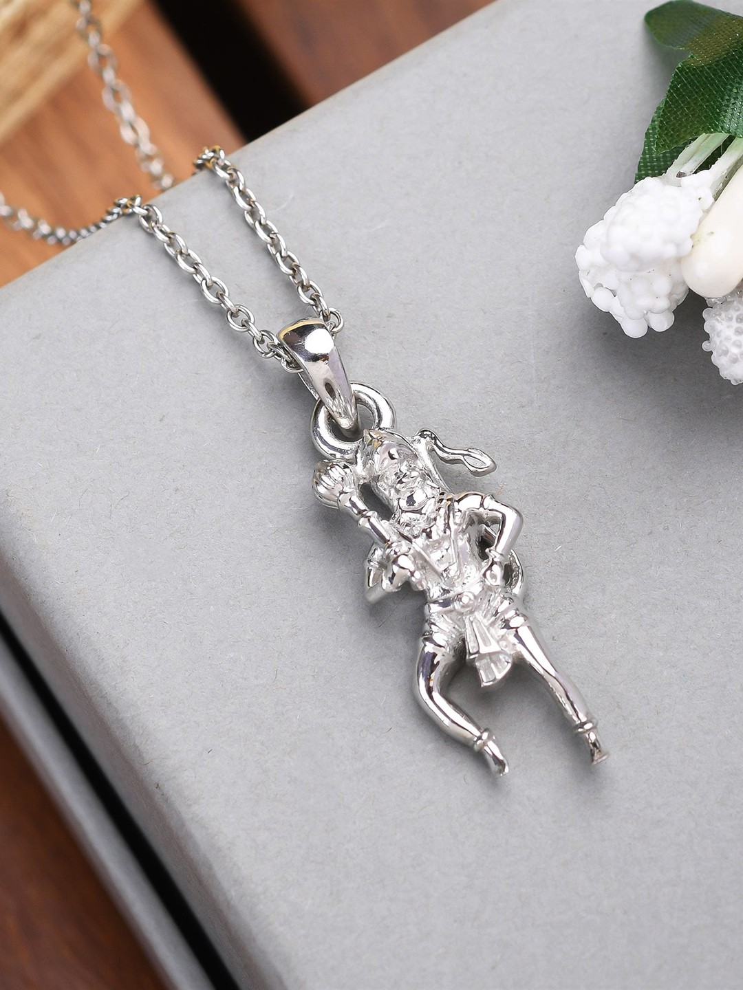 

KUBERBOX Sterling Sliver Rhodium-Plated Hanuman Ji Pendant With Chain, Silver