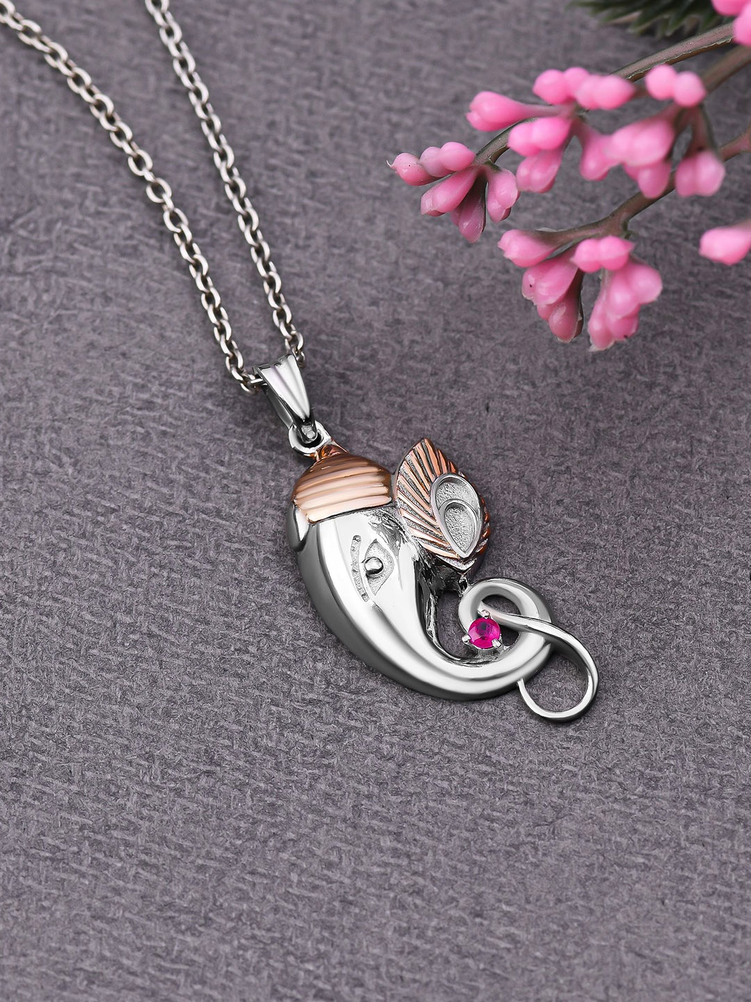 

KUBERBOX Rhodium-Plated Sterling Silver Gaja-Krishn Religious Pendant with Chain
