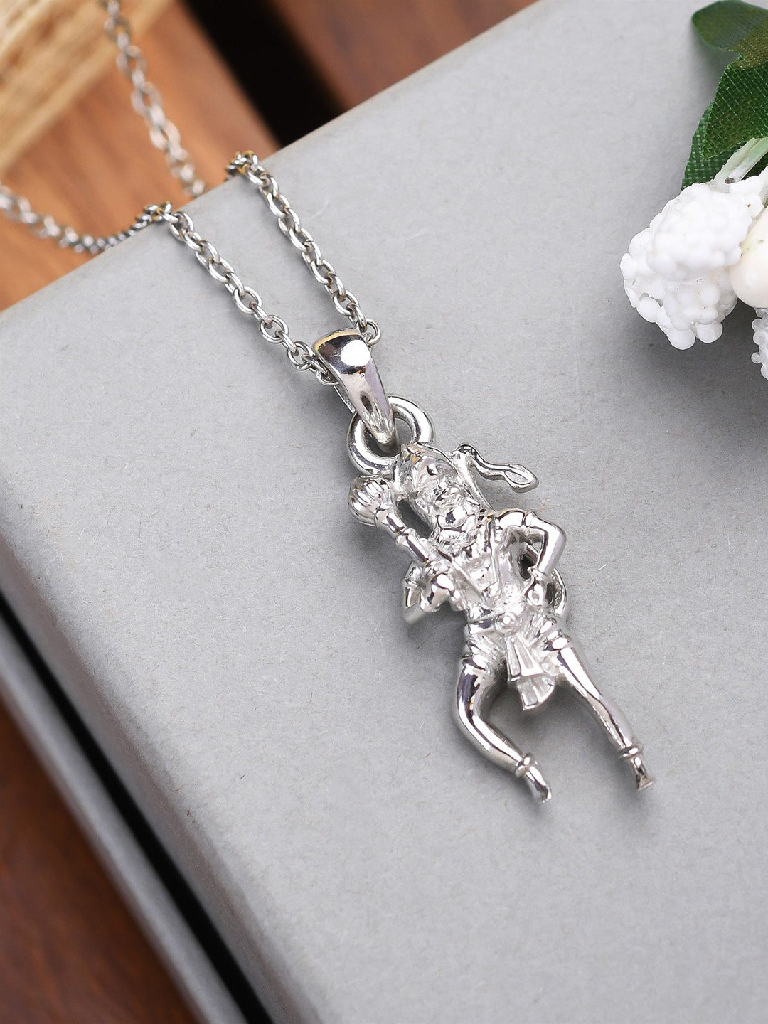 

KUBERBOX 92.5 Sterling Silver Rhodium-Plated Hanuman Ji Pendant With Chain