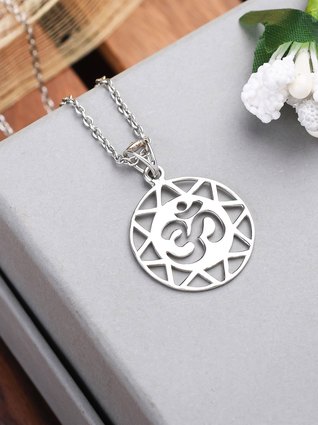 

KUBERBOX 92.5 Sterling Silver Rhodium-Plated OM Pendant With Chain