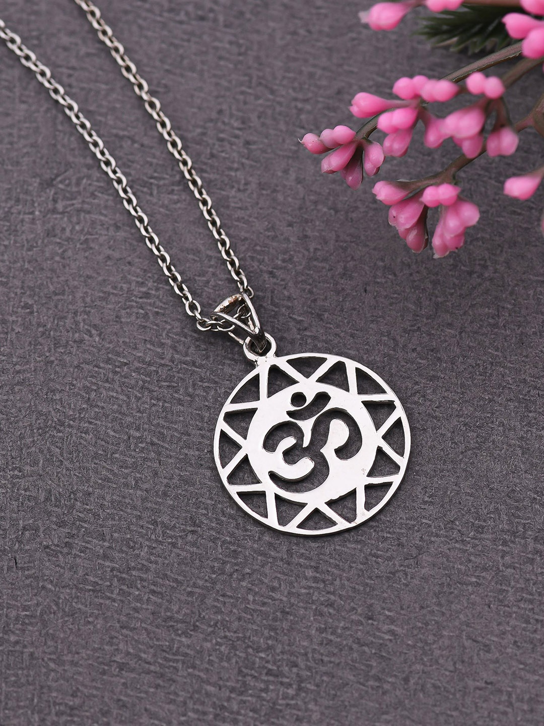 

KUBERBOX 92.5 Sterling Silver Rhodium-Plated OM Pendant With Chain