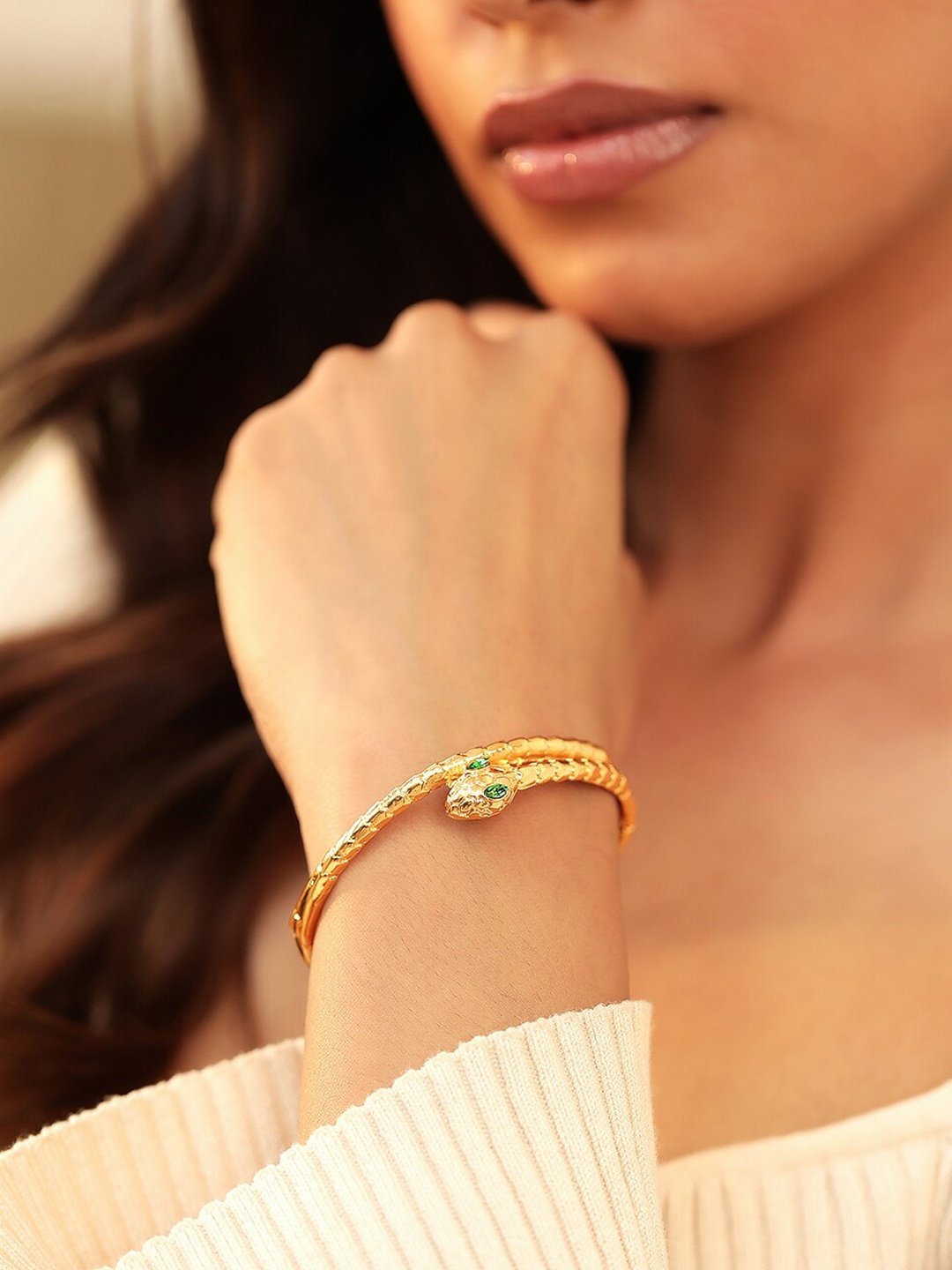 

Rubans Voguish Gold-Plated Cubic Zirconia Wraparound Bracelet