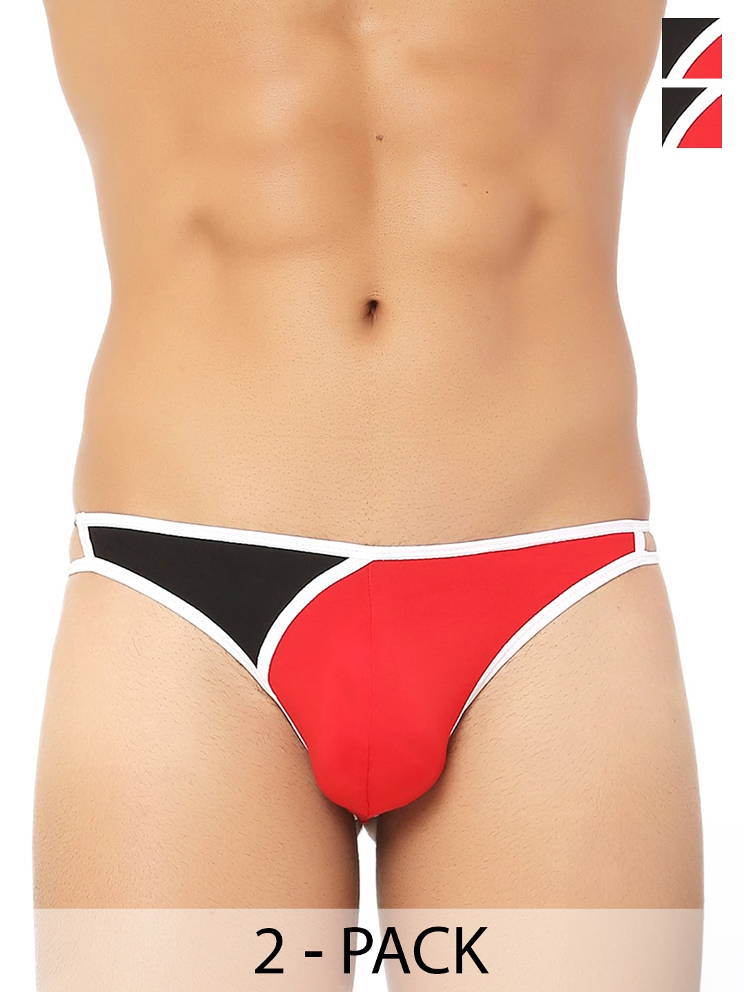 

Bruchi CLUB Pack Of 2 Colourblocked Low Rise Anti Bacterial Thongs Briefs FOXY570-RD-BK-2C, Red