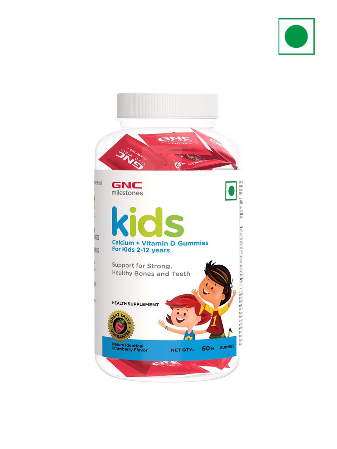 

GNC Kids Calcium & Vitamin D Gummies - 60 Gummies - Strawberry Flavor, Red