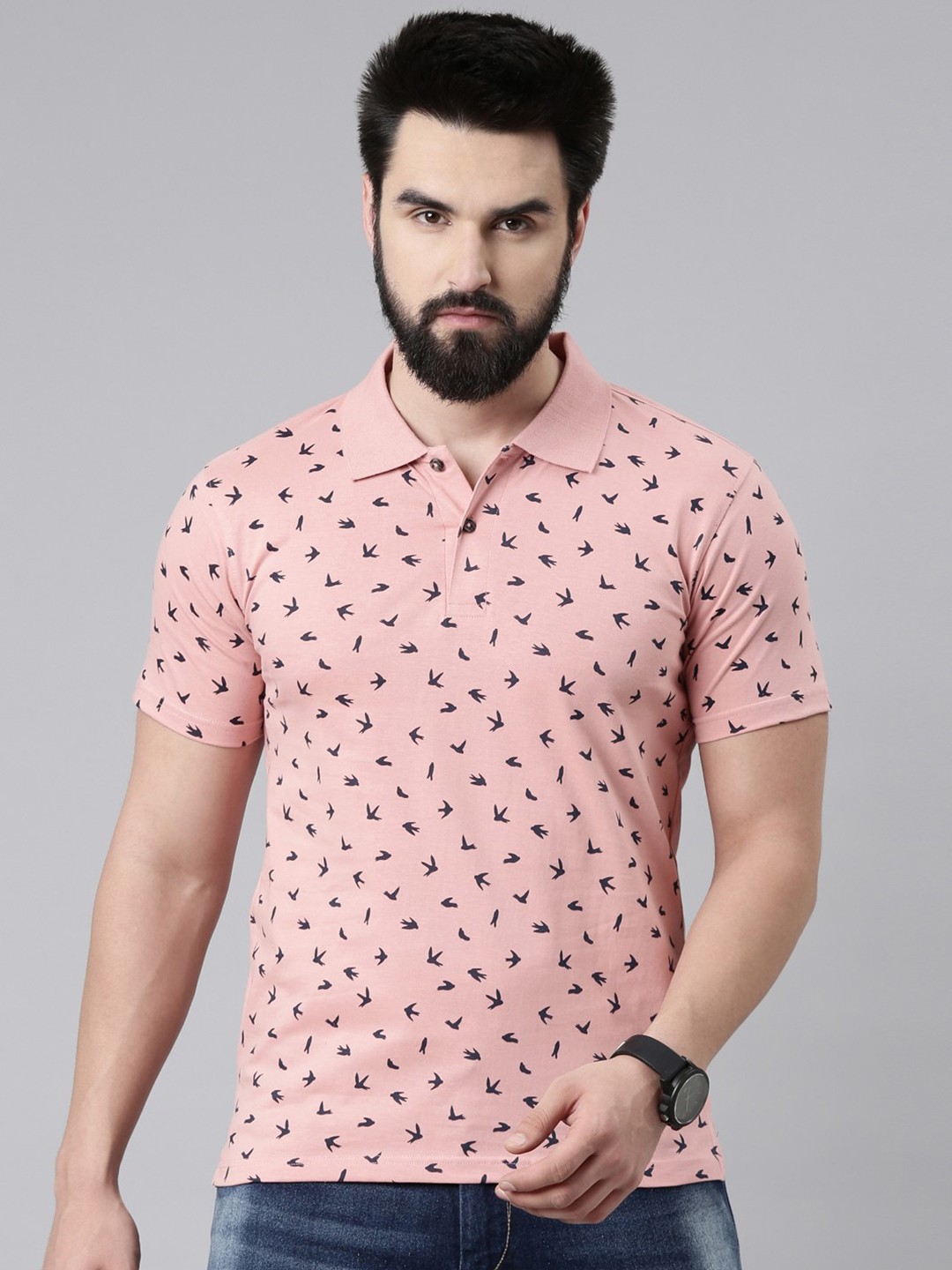 

Kryptic Printed Polo Collar Pure Cotton T-shirt, Pink