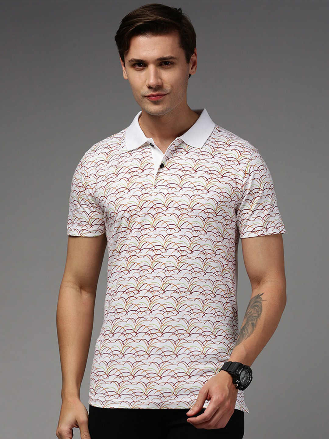 

Kryptic Conversational Printed Polo Collar Pure Cotton T-shirt, White