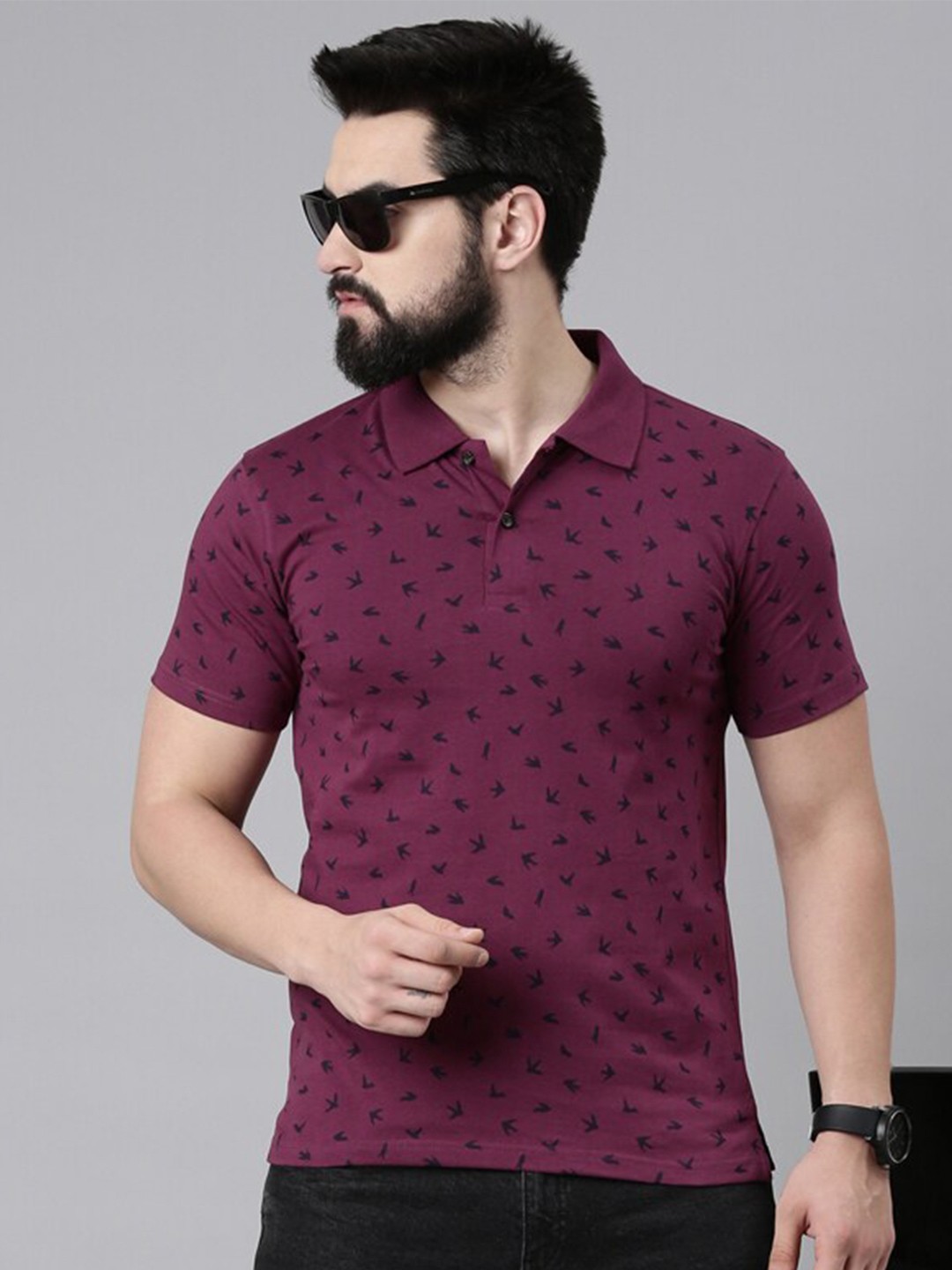 

Kryptic Conversational Printed Polo Collar Pure Cotton T-shirt, Burgundy