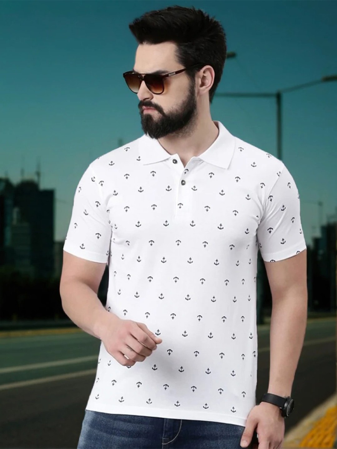 

Kryptic Conversational Printed Polo Collar Pure Cotton T-Shirt, White