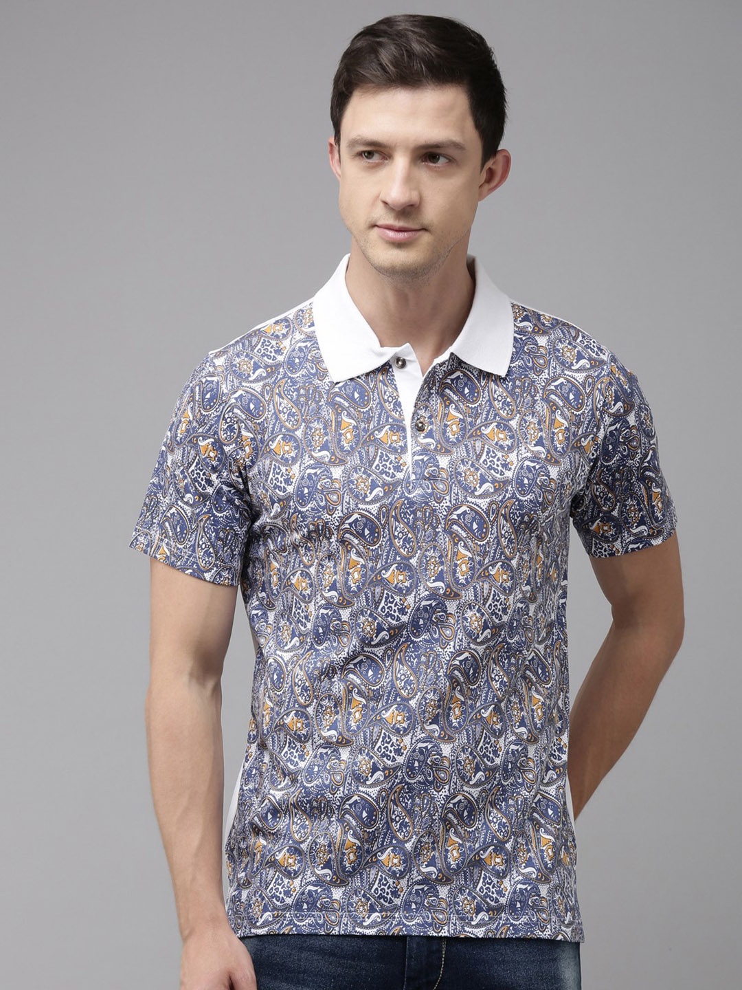

Kryptic Ethnic Motifs Printed Polo Collar Pure Cotton Regular Fit T-shirt, White