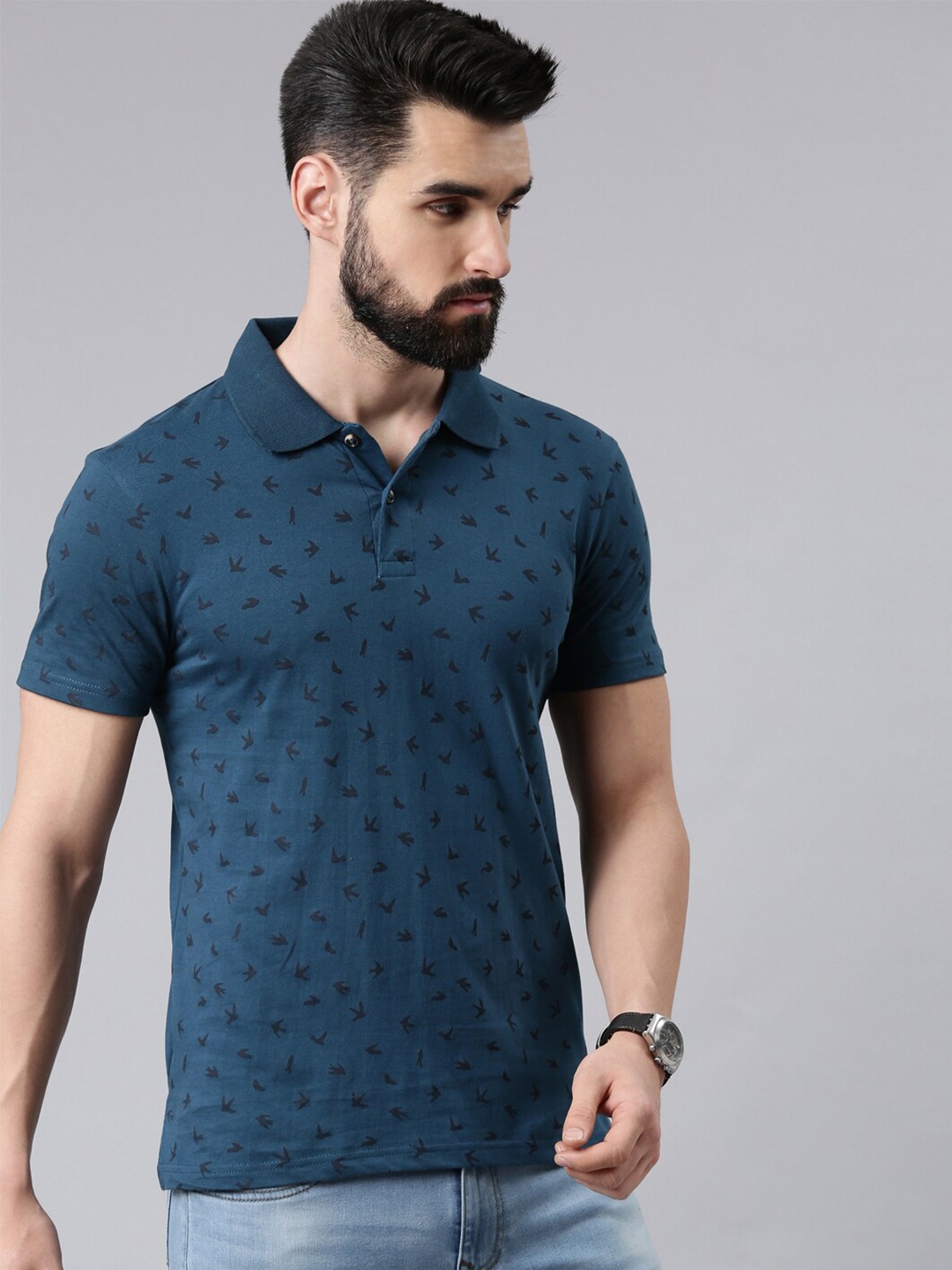 

Kryptic Conversational Printed Polo Collar Pure Cotton T-shirt, Teal