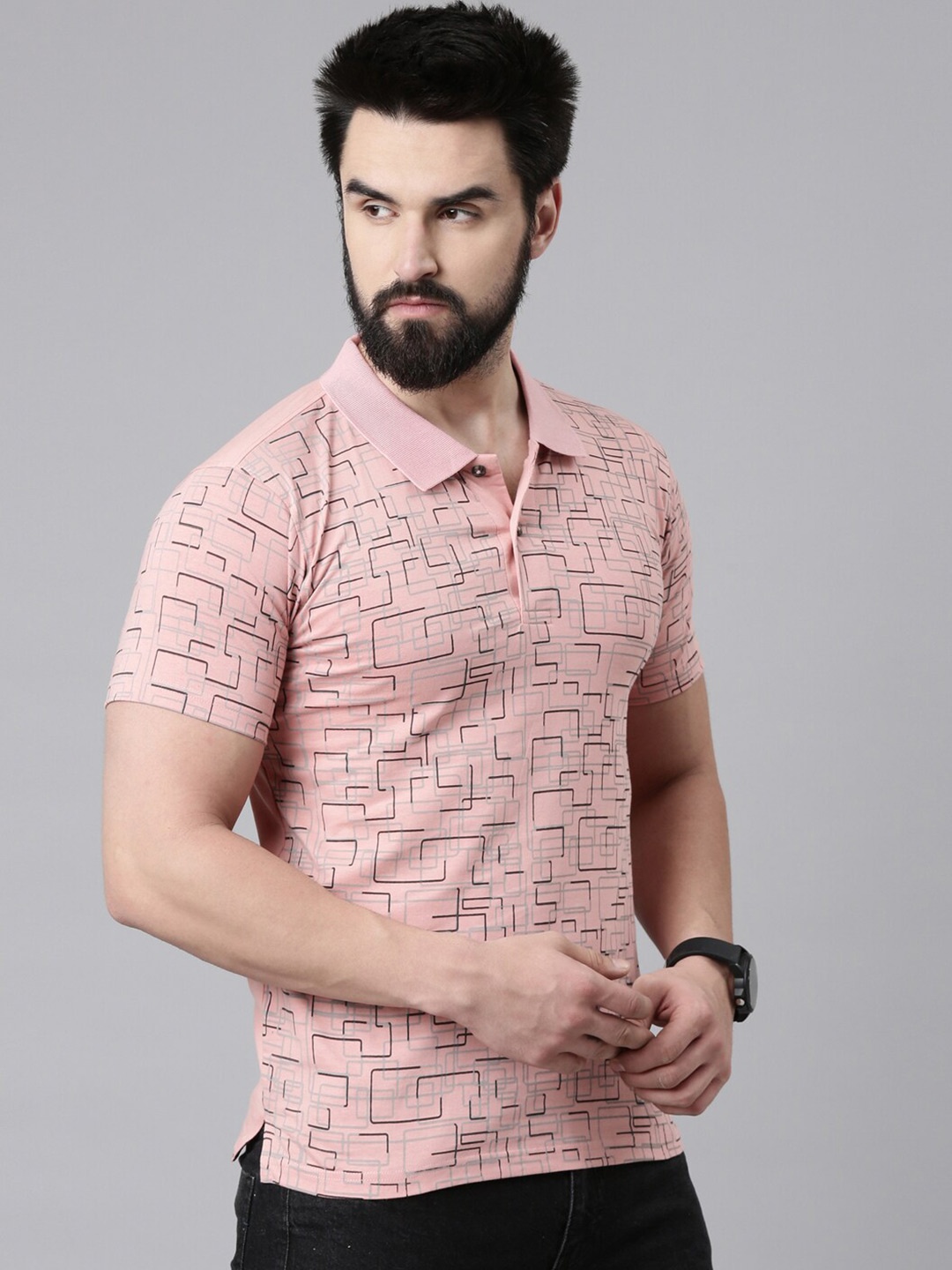 

Kryptic Abstract Printed Polo Collar Pure Cotton T-Shirt, Pink