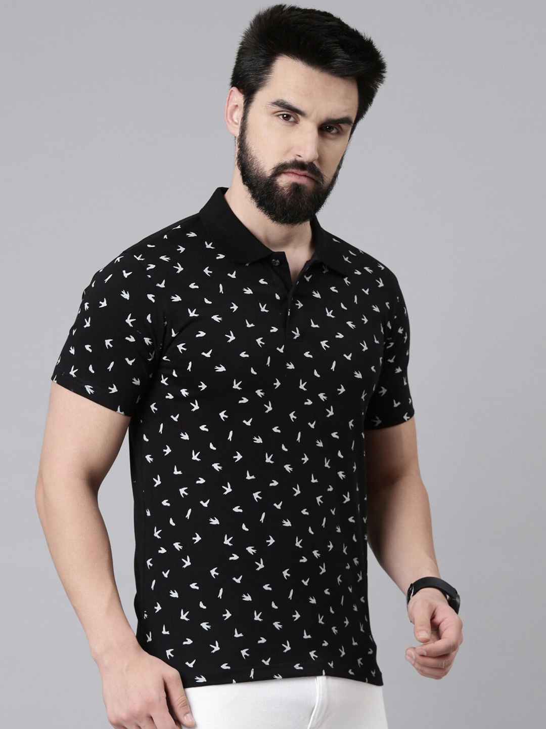 

Kryptic Conversational Printed Polo Collar Pure Cotton T-Shirt, Black