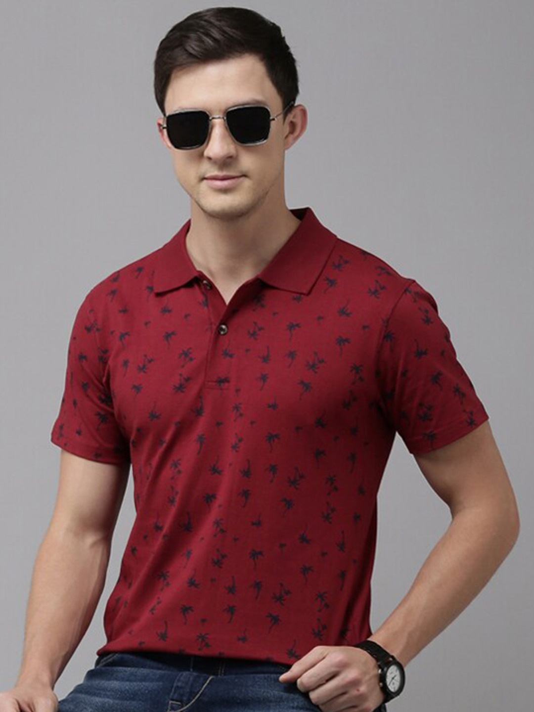 

Kryptic Tropical Printed Polo Collar T-shirt, Maroon