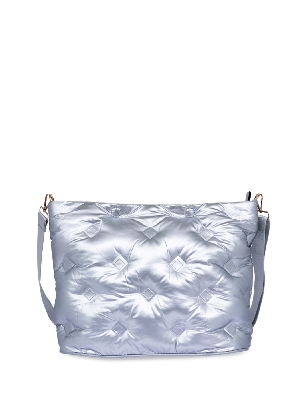 

CHRONICLE Textured PU Hobo Bag with Quilted, Silver